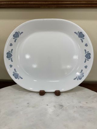 Corelle Corningware Blue Hearts 12 " Oval Serving Platter Sponged 12 X 10 In