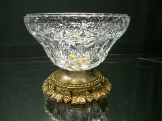 Vintage Clear Cut Crystal Bowl With Brass Base