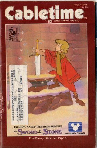 Cabletime Tv Guide,  August,  1985,  " Sword And The Stone ",  Very Rare,