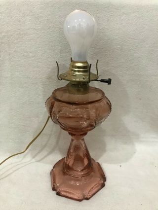 Vintage Pink Depression Glass Converted Oil Lamp Electric Beaded Heart