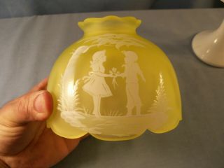 Westmoreland Glass Fairy Lamp Milk Glass Base Yellow Mary Gregory Painted Shade 3