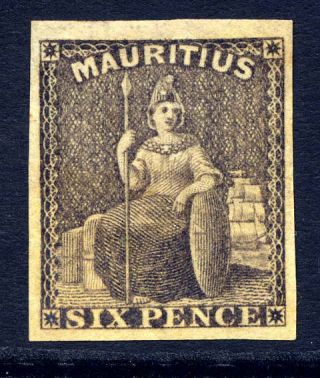 Mauritius 1859 - 61 Britannia 6d Dull Purple - Slate Four Margins Fresh Sg 33