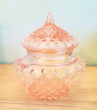 Vintage Gorgeous Pink Hobnail Glass Candy Or Dresser Covered Dish Euc