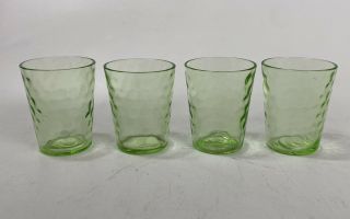 Set Of 4 Vintage Federal ? Glass Depression Green Raindrop Pattern Shot Glasses