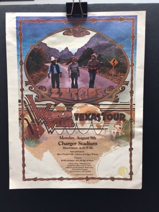 Zz Top Vintage 1970s Concert Flyer Charger Stadium Poster
