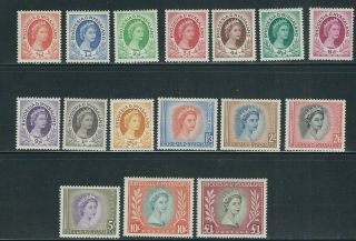 Rhodesia And Nyasaland 1954 - 56 Qeii Definitives Complete (sc 141 - 55) Vf Mlh