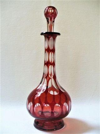 Vint Egermann Bohemian Czech Decanter Perfume Bottle Red To Clear Cut Glass Ec