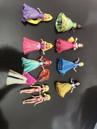 Set Of 7 Disney Princess Magic Clip Dolls Figures W/ Dresses That Are Changeable