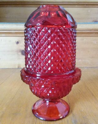 Vintage Viking Ruby Red Diamond Glass,  2 Piece Fairy Lamp Light Candle Holder