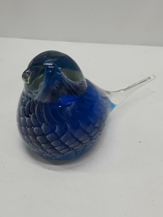 Art Glass Blue Bird Figurine With Bubbles Paperweight 3.  5 " Murano ?