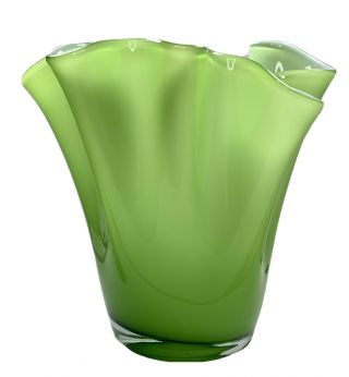 Crate & Barrel " Serendipity " Vase Lime Green Glass,  Made In Poland