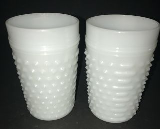 Vintage Set Of 2 White Milk - Glass Hobnail Cups/glasses (4.  5 " Tall) Gc