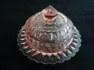 Vintage Pink Depression Glass Butter Dish/cheese Plate With Lid