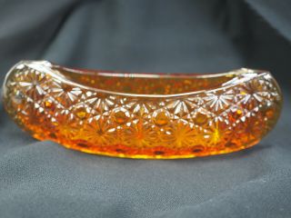 Vintage Fenton Amber Orange And Daisy Button 6 " Canoe Boat Trinket Glass Dish