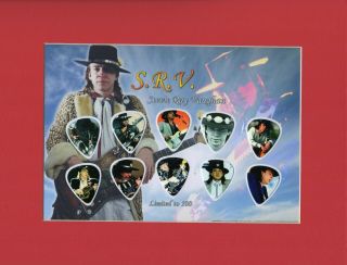 Stevie Ray Vaughn Matted Picture Guitar Pick Set Trouble Pride And Joy Cold Shot