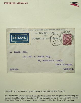 India 26 Mar 1928 Airmail Cover From Karachi To London,  England Via Iraq & Egypt