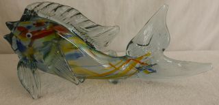 Vintage 12 " Hand Blown Murano Multi Color Art Glass Aquarium Fish