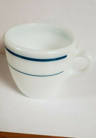 Vintage Pyrex White Milk Glass Corning Coffee Mug/ Cup W Blue Stripe/band 723 - 19
