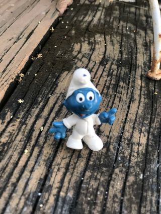 Vintage Baby Smurf Schleich Peyo Figurine Blue White Cartoon Toy 60s Hong Kong