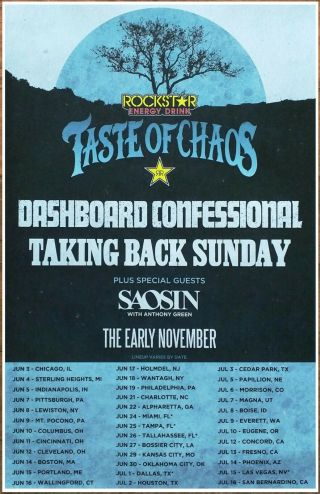 Taste Of Chaos 2016 Ltd Ed Rare Tour Poster Dashboard Confessional Tbs Saosin