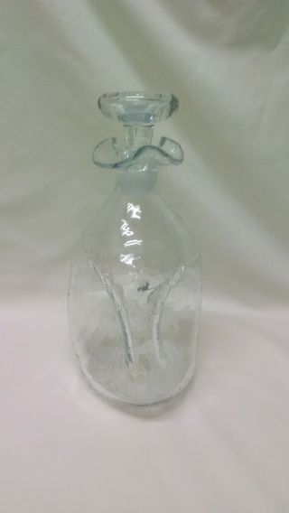 Vintage Blenko Clear Pinched Crackle Glass Decanter 2