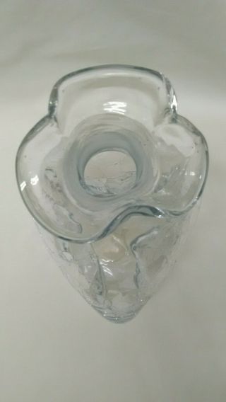 Vintage Blenko Clear Pinched Crackle Glass Decanter 3