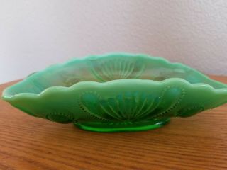Antique Jefferson Opalescence Green Carnival Vaseline Glass Oval Bowl 8 - 8.  5 " X3 "