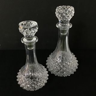 Pair Crystal Decanter Diamond Cut Pattern Elongated Design With Stoppers 404