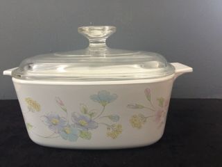 Corning Ware Pastel Bouquet Casserole Dish 1.  5 Liters A - 1 1/2 - B With Pyrex Lid