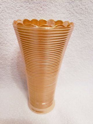 Orange Marigold Vintage Fine Ribbed Lustre Carnival Glass 7 " Vase Scallop Glass