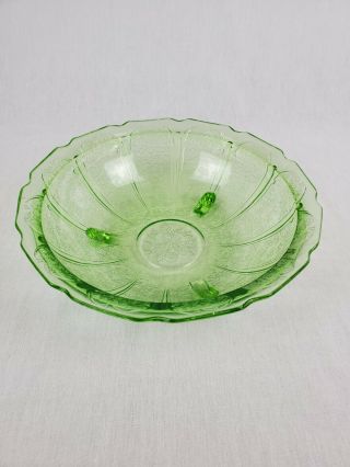 Rare Vintage Jeannette Glass Company Green Cherry Blossom 3 - Footed Center Bowl