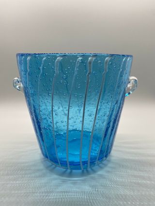 Vntg Venini For Disaronno Blue Aqua & White Murano Glass Ice Bucket Hand Blown