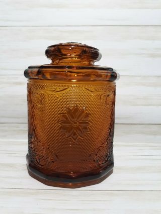 Tiara Indiana Glass Amber Sandwich 7 1/2 " Medium Canister With Lid