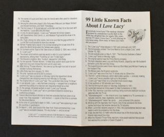 Rare Information Brochure 99 Little Known Facts About I Love Lucy Show,  Etc. ,