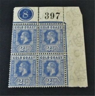 Nystamps British Gold Coast Stamp 72 Og Nh Paid $100 Rare Plate Block