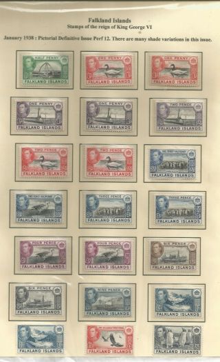 Falkland Is Sg146 - 60 The 1938 - 50 Gvi Set To 2/6d Inc Some Shades Mounted C.  £236