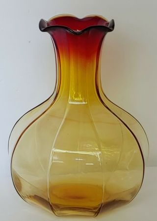 Vintage Tangerine Amberina Octogon Glass Vase Mid Century Modern Blenko Vase