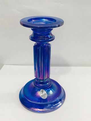 Vintage Fenton Iridescent Blue Purple Candlestick Candle Holder W/ Tag 6”