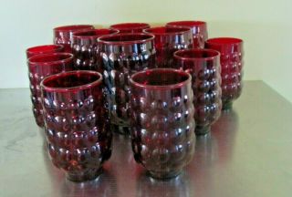 12 Vintage Anchor Hocking Royal Ruby Red Bubble Tumblers 2 Sizes