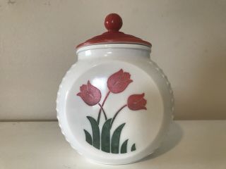 Anchor Hocking Fire King Vitrock Tulips Grease Jar W/lid