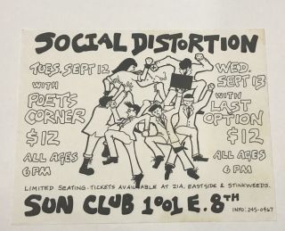 Vintage Social Distortion Concert Flyer Punk Rock 1989 Tempe Arizona