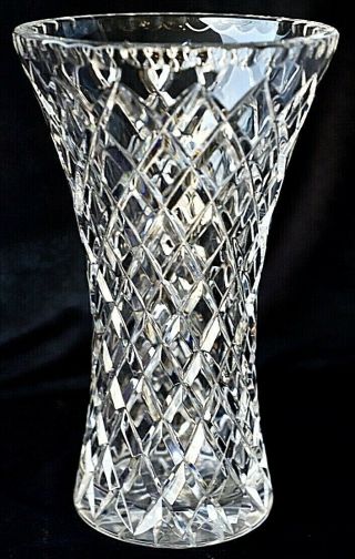 Vintage Retro Diamond Cut Lead Crystal Flower Vase 20 Cm 1.  2kg