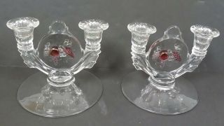 Vintage Westmoreland Della Robbia Double Candle Holders Fruits Glass Pair