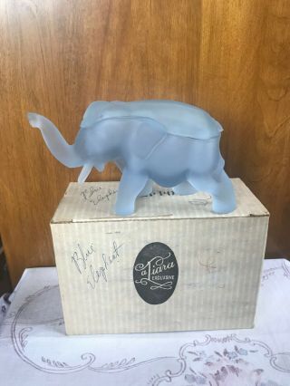 Tiara Indiana Glass Frosted Blue Elephant Candy Dish Jewelry Box Figurine 3/852