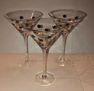 3 Pampered Chef Multi Color Polka Dot Martini Glass Stemware