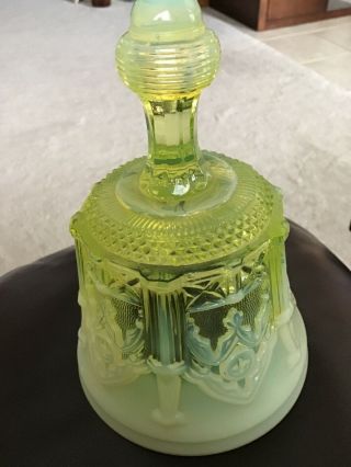 Vintage Fenton Topaz Opalescent Bell Sable Arch Design 5 3/4 " Vaseline Glass