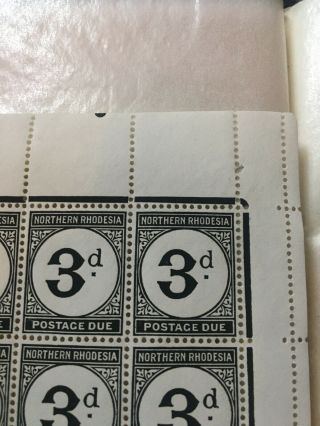 Northern Rhodesia 1929 Postage Due Stamp Block Sheet 3