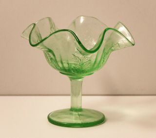 Vintage Fenton - Uranium Green Carnival Glass Compote - Holly & Berry Pattern