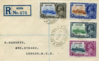Gold Coast 1935 Silver Jubilee Set On Registered Cover To London