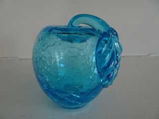 Kanawha Crackle Glass Aqua Blue Apple Figurine Mid Century